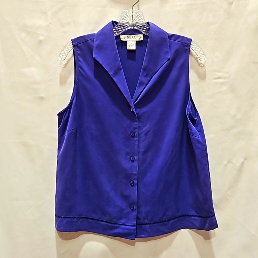 Nexx,  Periwinkle, Purple, 100% Silk, Button up, Sleeveless, V-neck, Lightweight